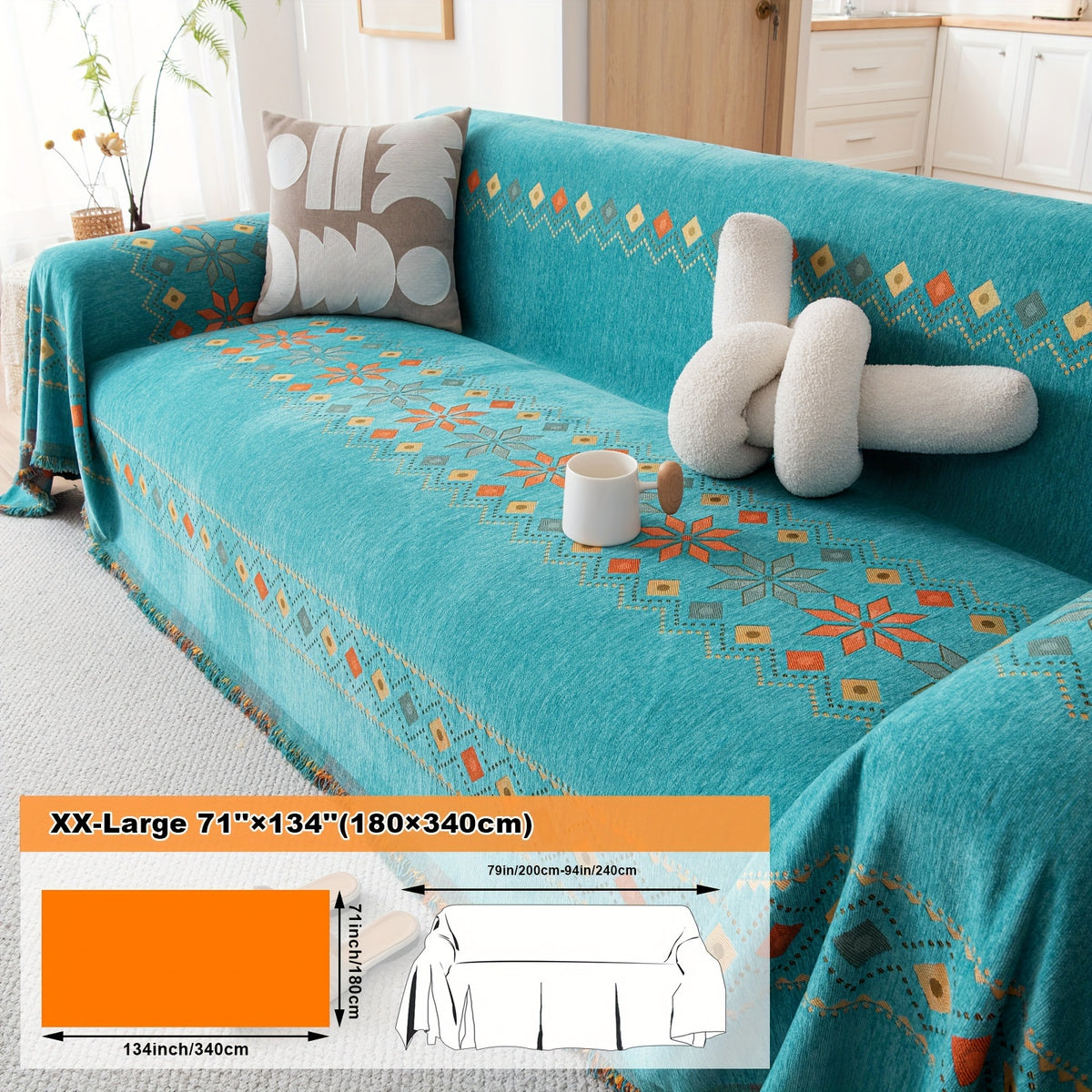 Housse de coussin en chenille jacquard, mise en situation