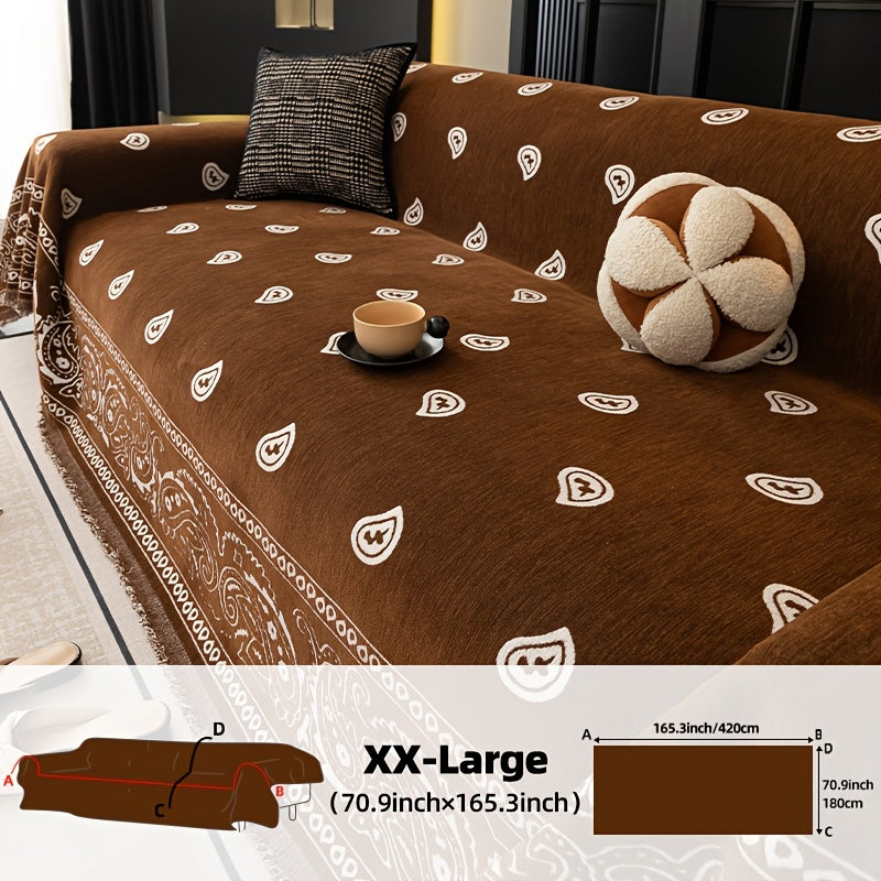 Housse de canapé en chenille jacquard à motif bohème, visuel produit