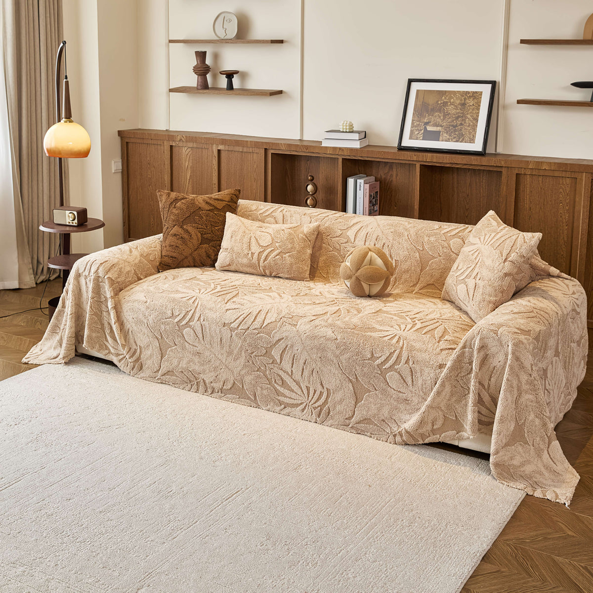 Housse de canapé en jacquard à motif feuillage antidérapante, autre coloris