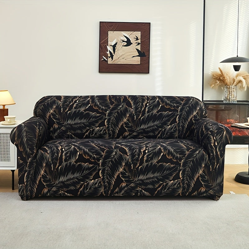 Housse de canapé extensible en fibre de lait matelassée à motif tropical, détail de l'ourlet
