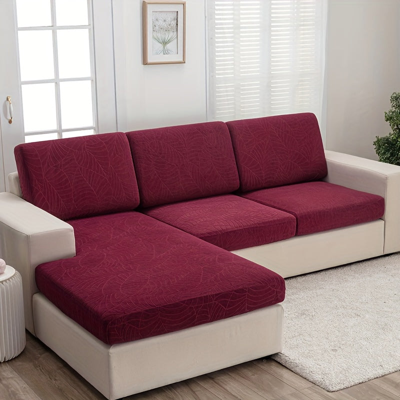 Housse de canapé extensible en polaire jacquard à motif feuillage à housses, tissu de 200 à 250 g/m²
