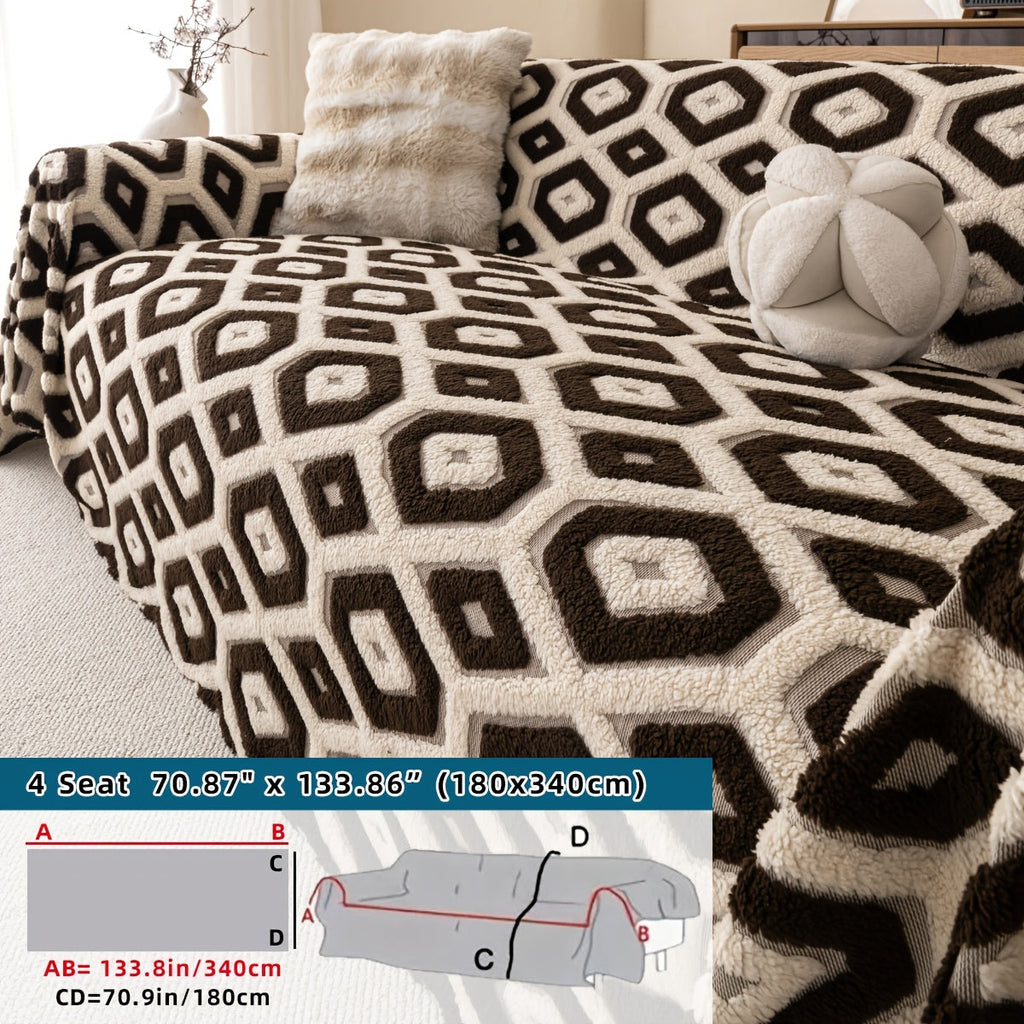 Housse de canapé en velours peluche à carreaux, autre coloris