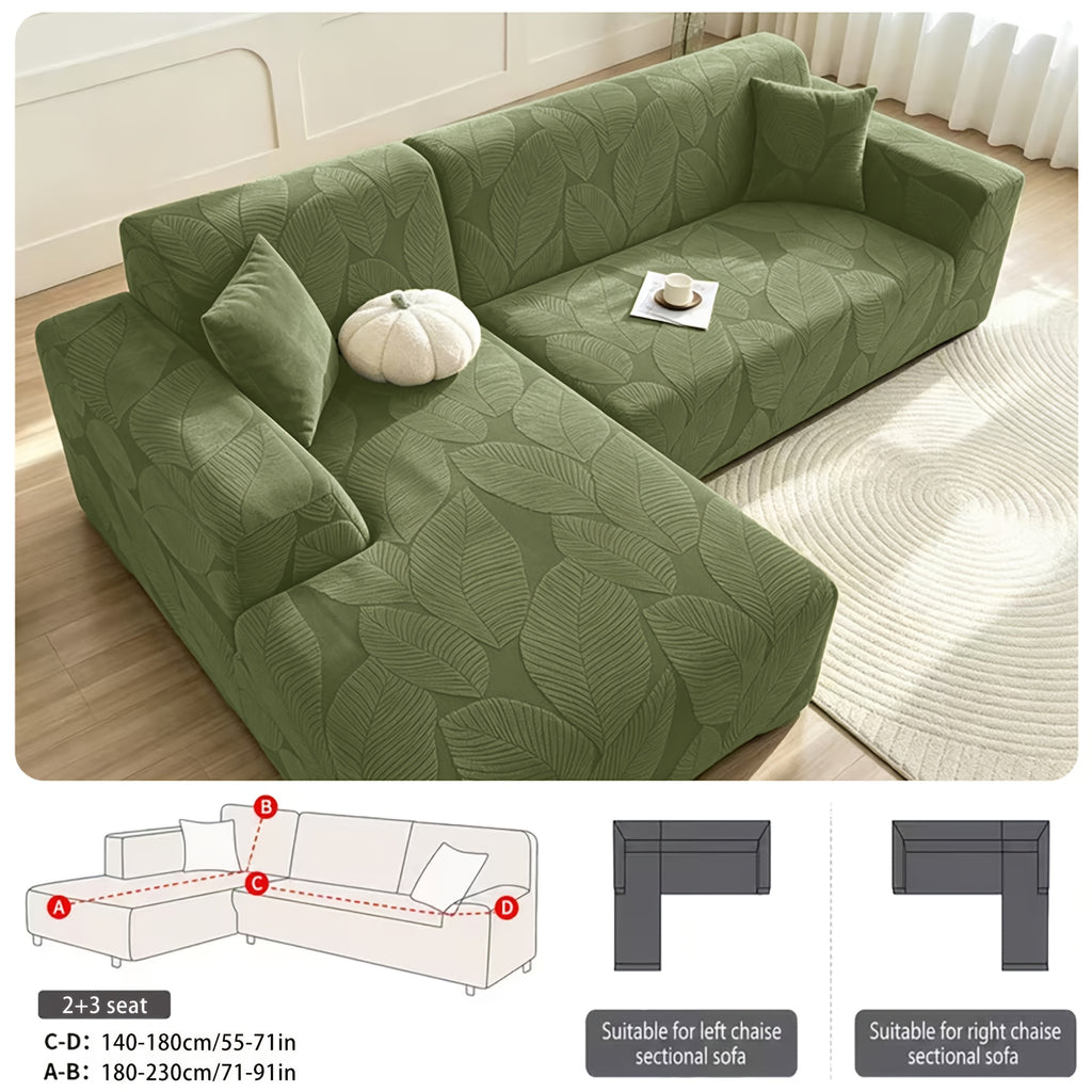Housse de canapé extensible en polaire jacquard à motif feuillage au rendu, visuel produit