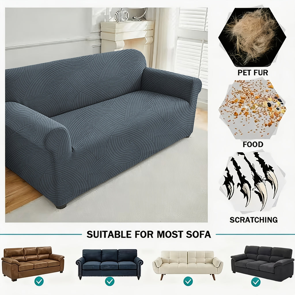 Housse de canapé extensible en polaire jacquard à motif géométrique, mise en situation
