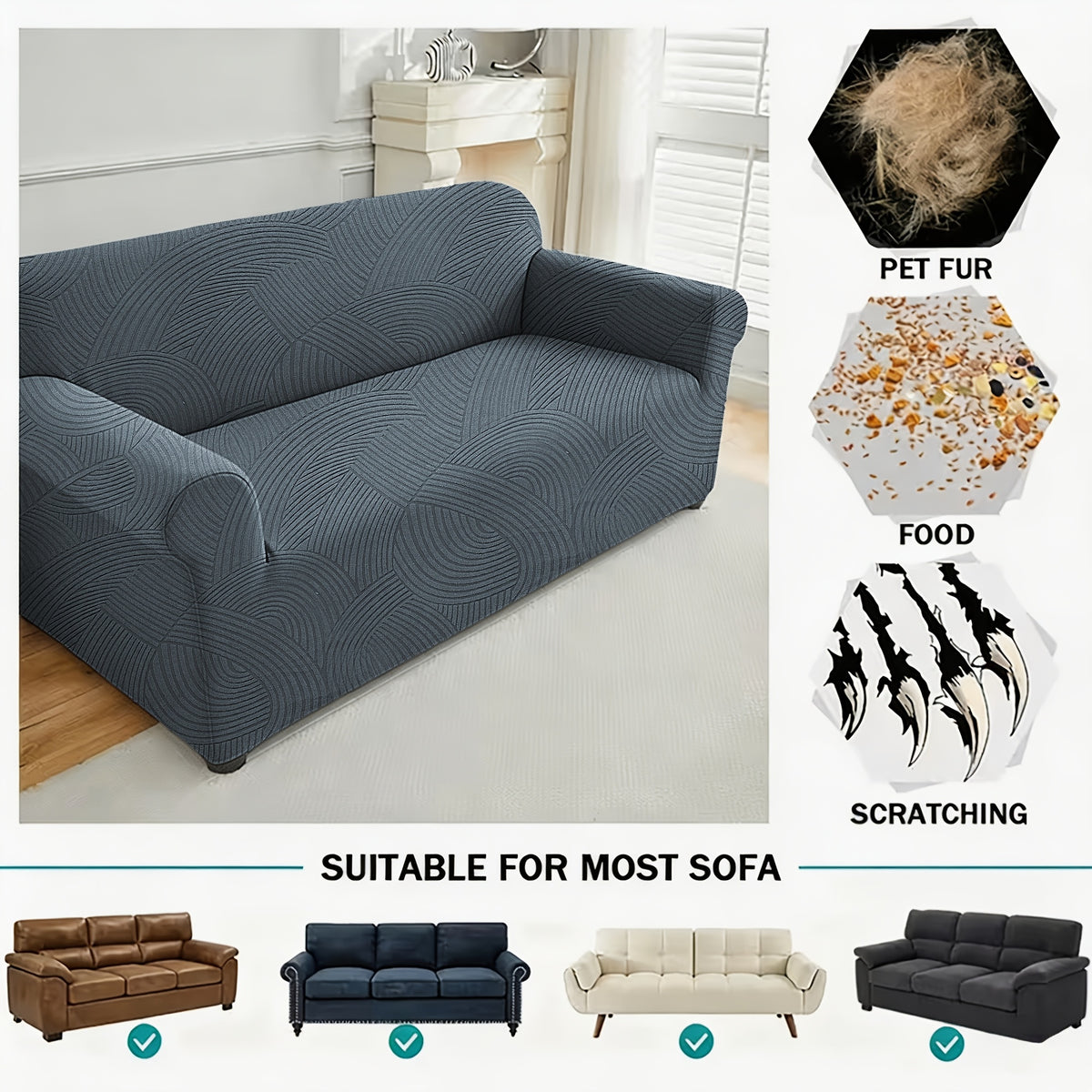Housse de canapé extensible en polaire jacquard à motif géométrique, mise en situation
