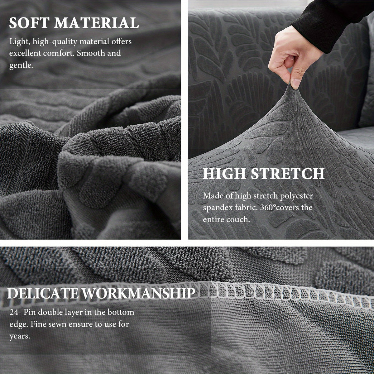 Housse de canapé légère en polyester antidérapante, détail de la finition