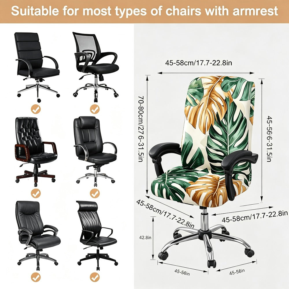 Housse de chaise extensible en fibre de lait matelassée à motif tropical, vue d'ensemble
