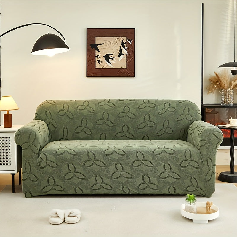 Housse de canapé en jacquard à motif feuillage, mise en situation