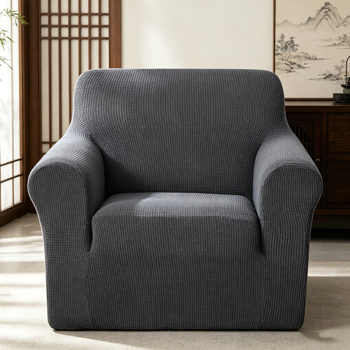 Housse de canapé extensible en polaire jacquard à rayures