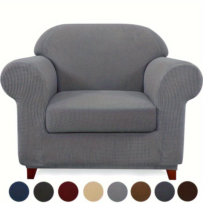 Housse de canapé épaisse extensible en polaire jacquard antidérapante, vue d'ensemble