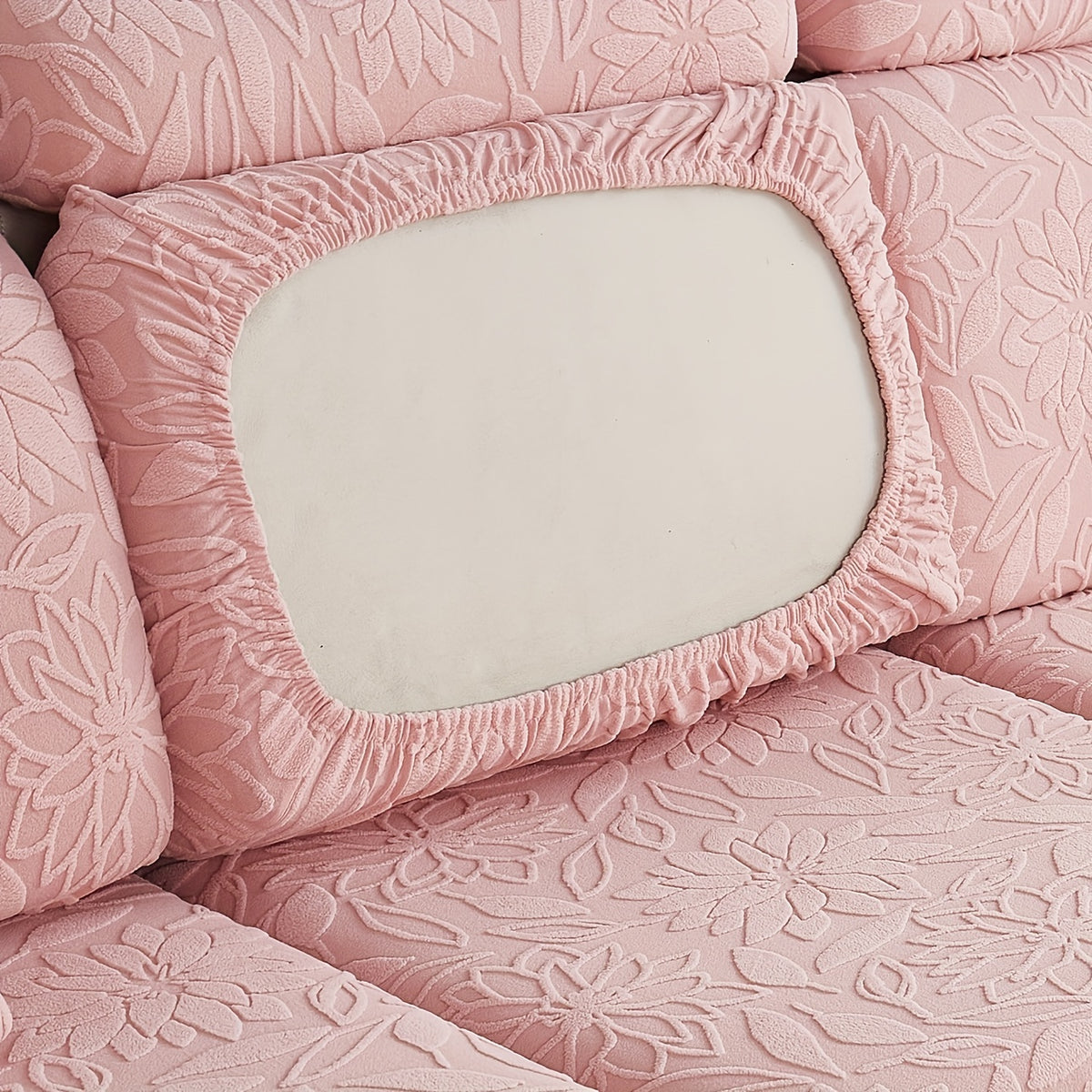 Housse de canapé extensible en polaire jacquard antidérapante, mise en situation