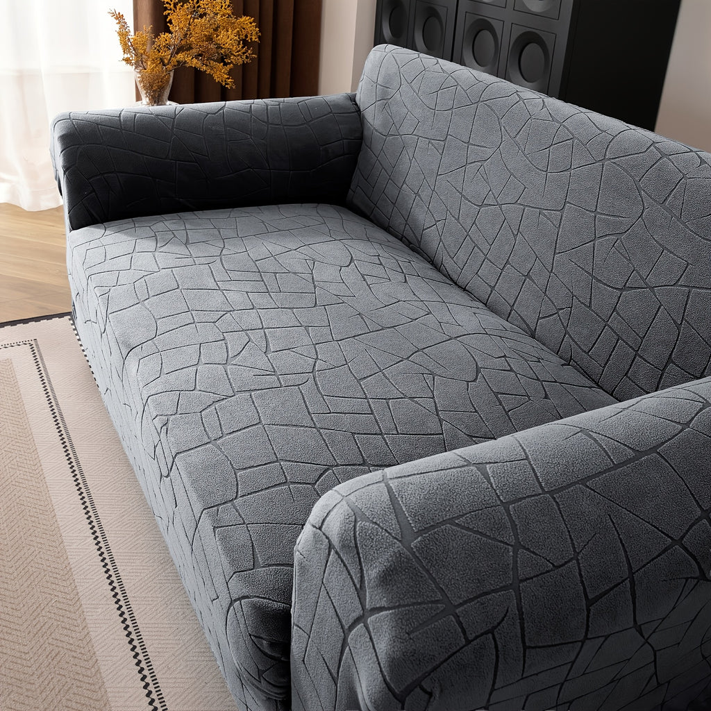 Housse de canapé extensible en polaire jacquard à motif géométrique à housses, tissu de 180 à 200 g/m²