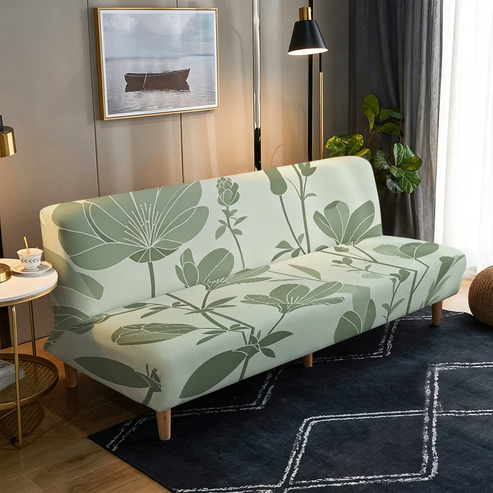 Housse de canapé extensible en velours imprimée à motif fleuri sans accoudoirs — détail de la matière : velours
