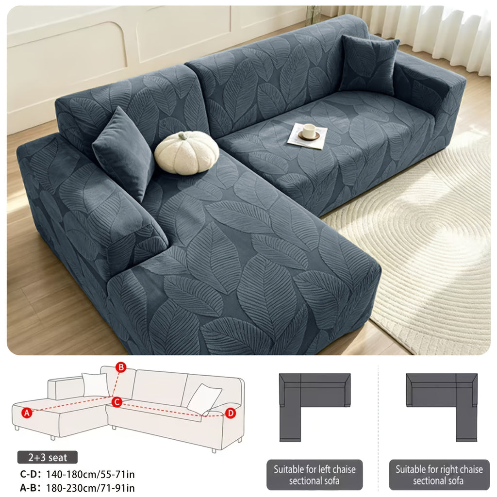 Housse de canapé extensible en polaire jacquard à motif feuillage au rendu, mise en situation