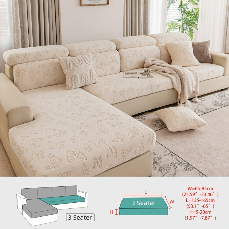 Housse de canapé extensible en polaire jacquard à rayures d'esprit bohème, tissu de 300 à 350 g/m²