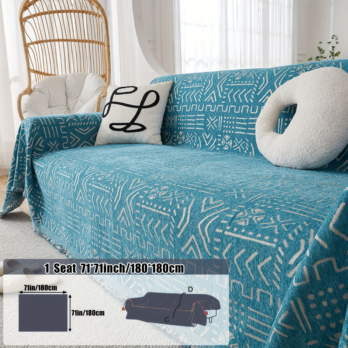 Housse de canapé en chenille jacquard anti-griffes, mise en situation