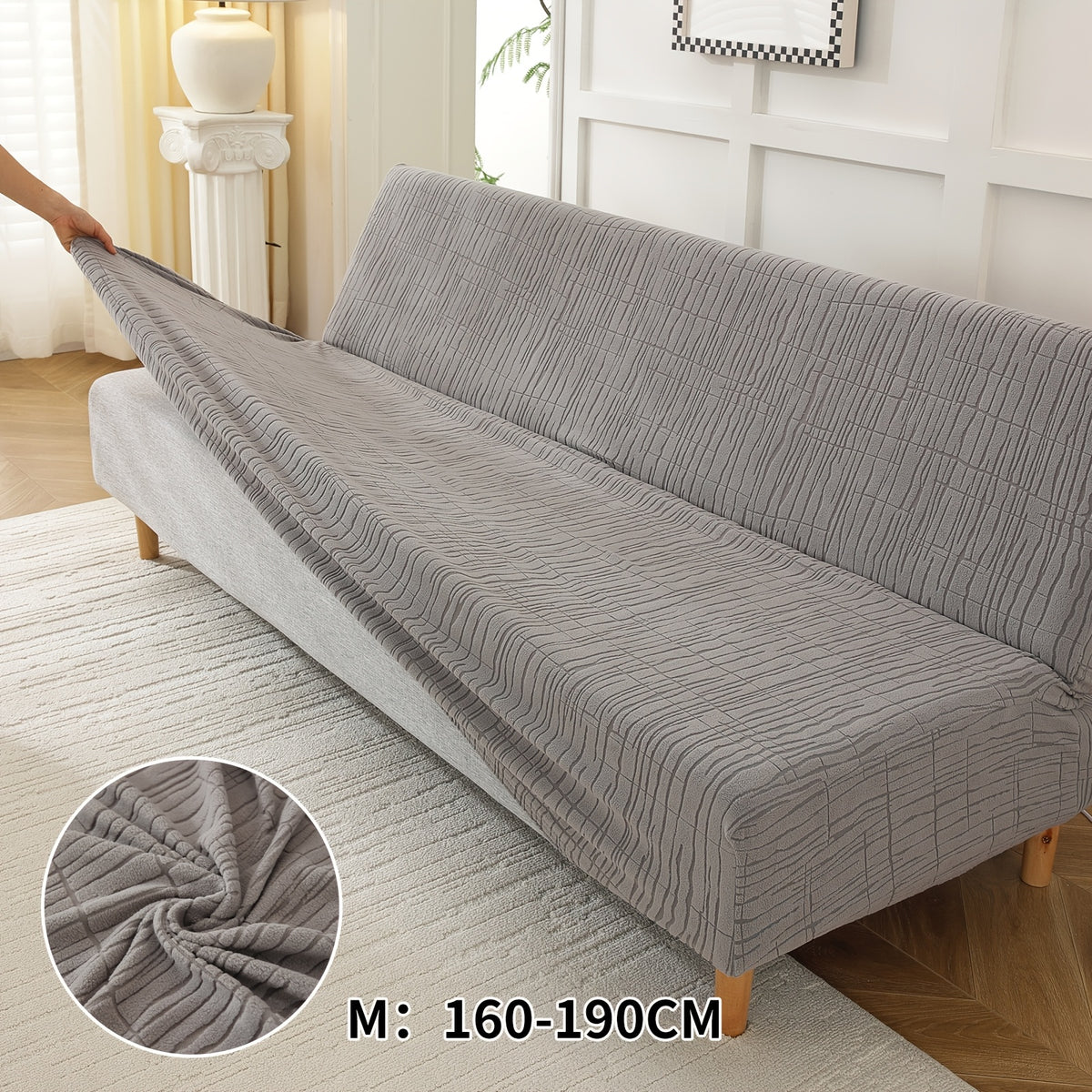 Housse de canapé extensible en polaire jacquard sans accoudoirs, vue d'ensemble