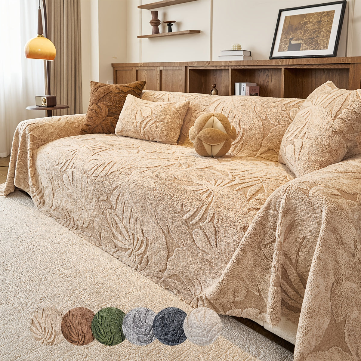 Housse de canapé en jacquard à motif feuillage antidérapante Image