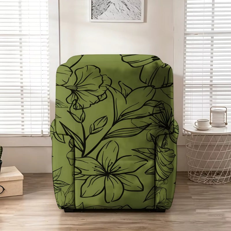 Housse de fauteuil extensible en fibre de lait matelassée à motif fleuri, détail de la finition