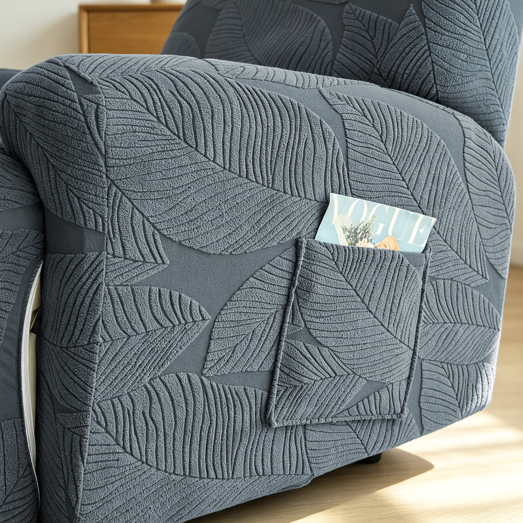 Housse de chaise extensible en polaire jacquard à motif feuillage, visuel produit