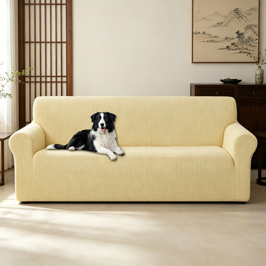 Housse de canapé extensible en polaire jacquard à rayures, visuel produit