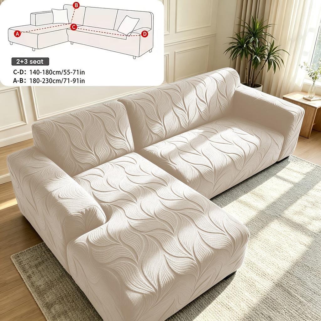 Housse de canapé extensible en polaire jacquard à motif feuillage pour canapé