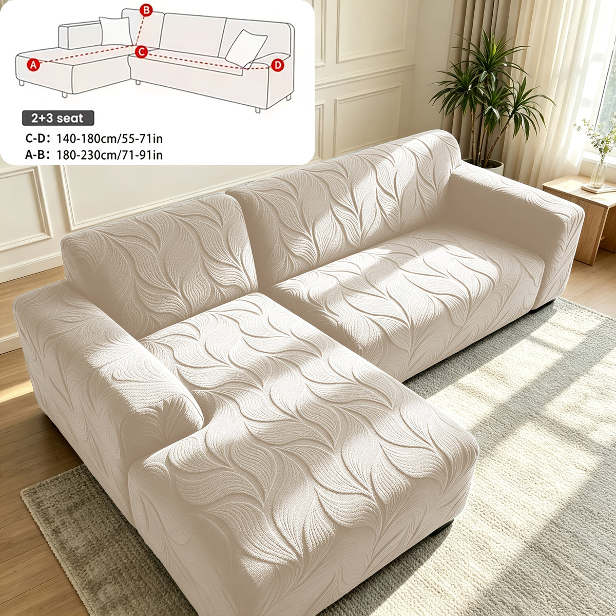 Housse de canapé extensible en polaire jacquard à motif feuillage pour canapé Image