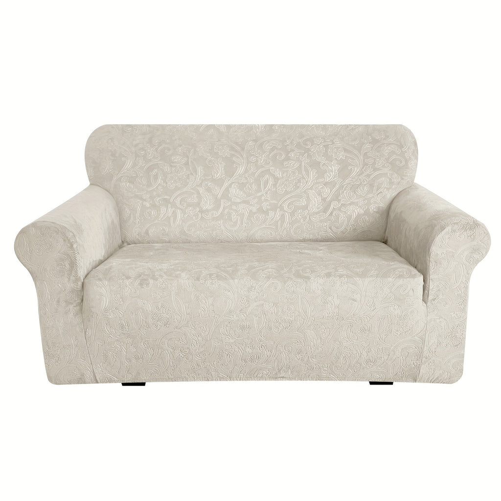 Housse de canapé extensible en velours à motif fleuri anti-griffes, vue d'ensemble