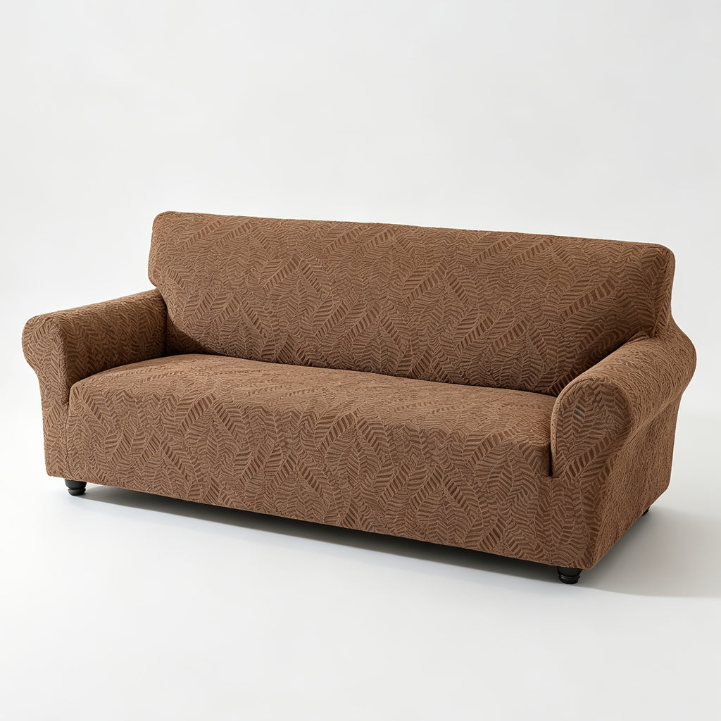 Housse de canapé extensible en polaire jacquard à motif feuillage anti-griffes, gros plan sur le tissu