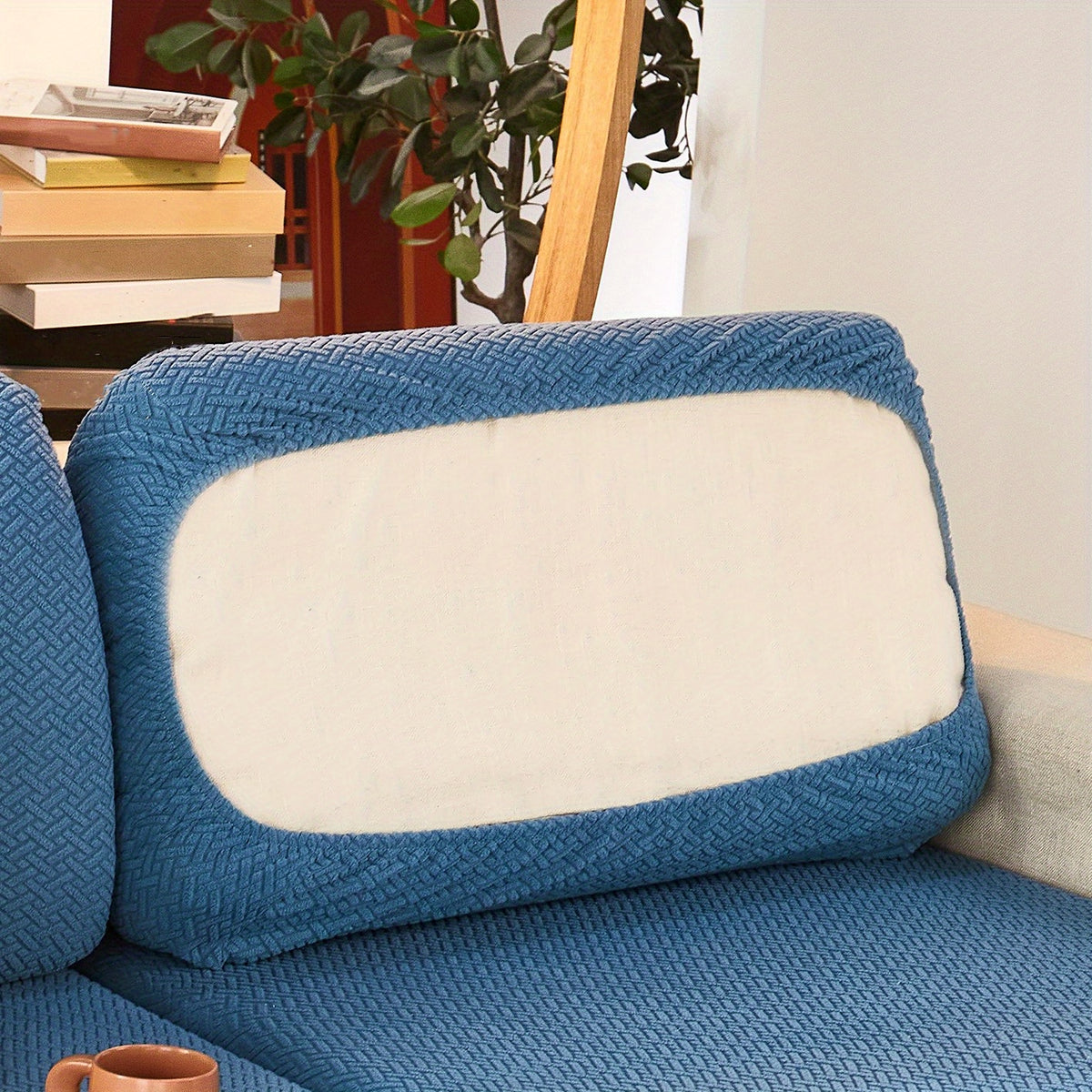 Housse de coussin extensible en polaire jacquard, vue de dos