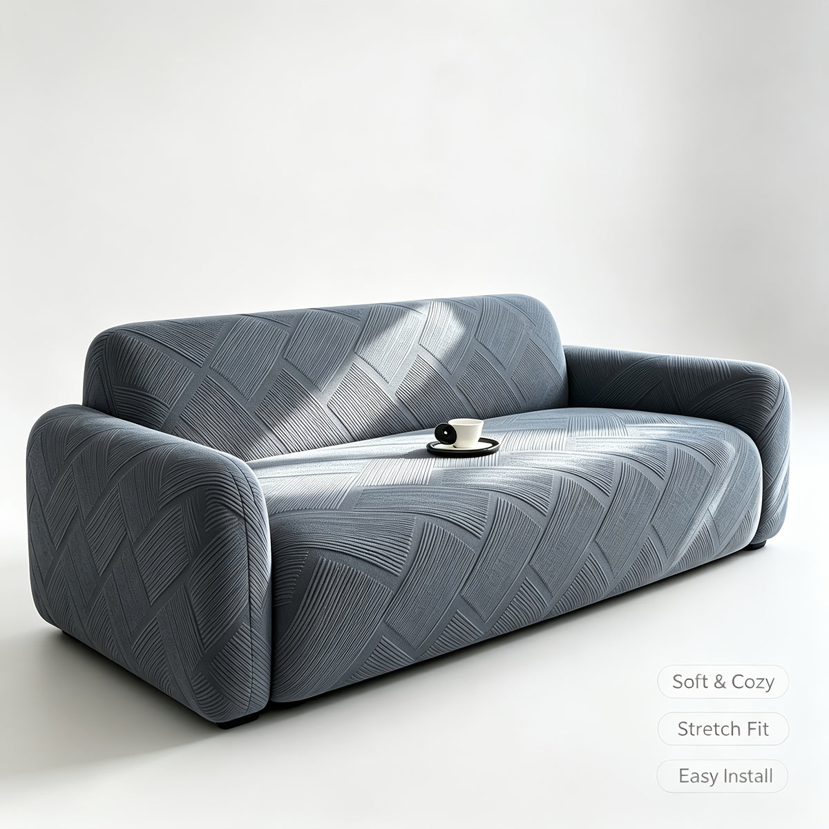 Housse de canapé extensible en polaire jacquard à rayures à housses séparées, compatible fauteuil, canapé deux places, canapé trois places Image