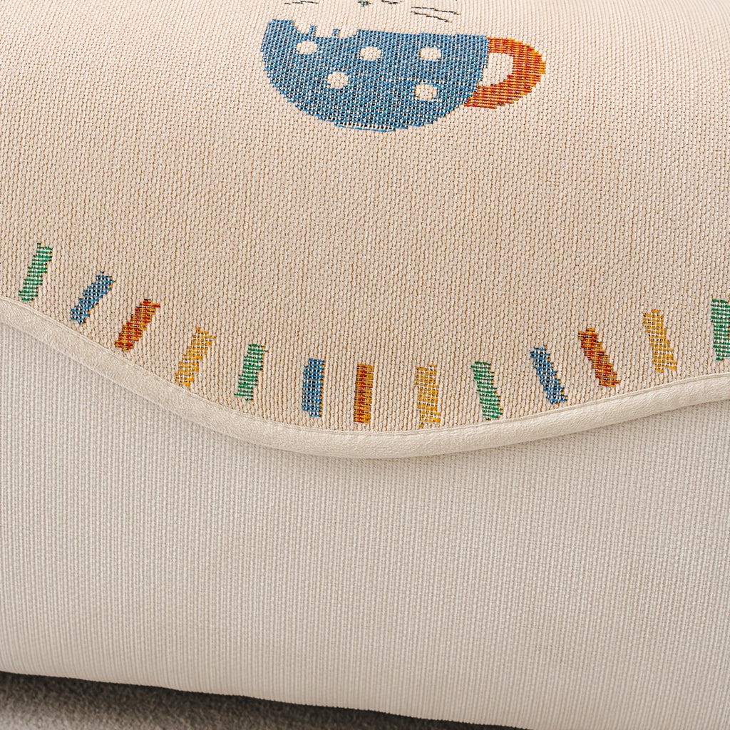 Housse de coussin en chenille jacquard à motif vagues antidérapante, gros plan sur le tissu