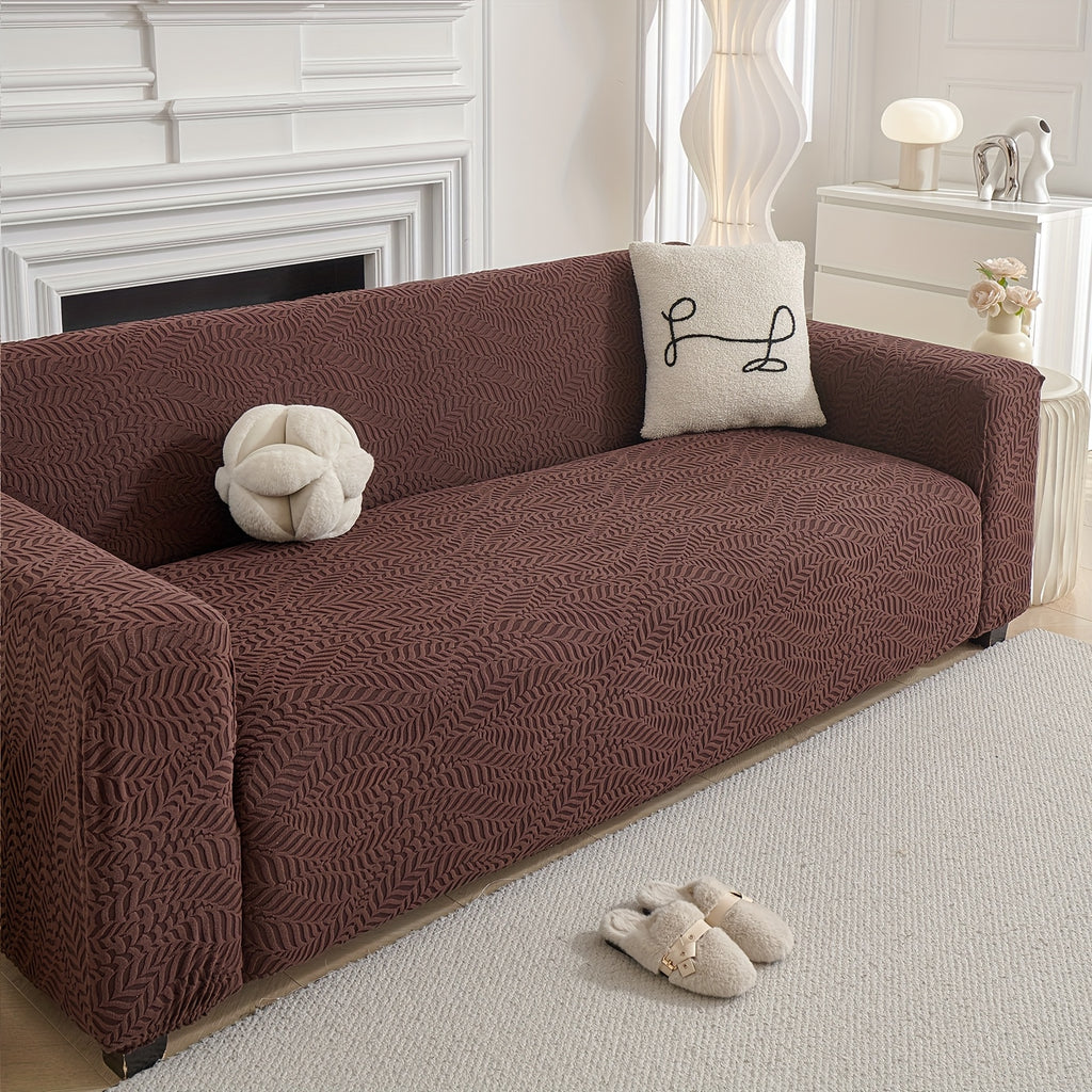 Housse de canapé épaisse extensible en polaire jacquard anti-griffes, vue de dos