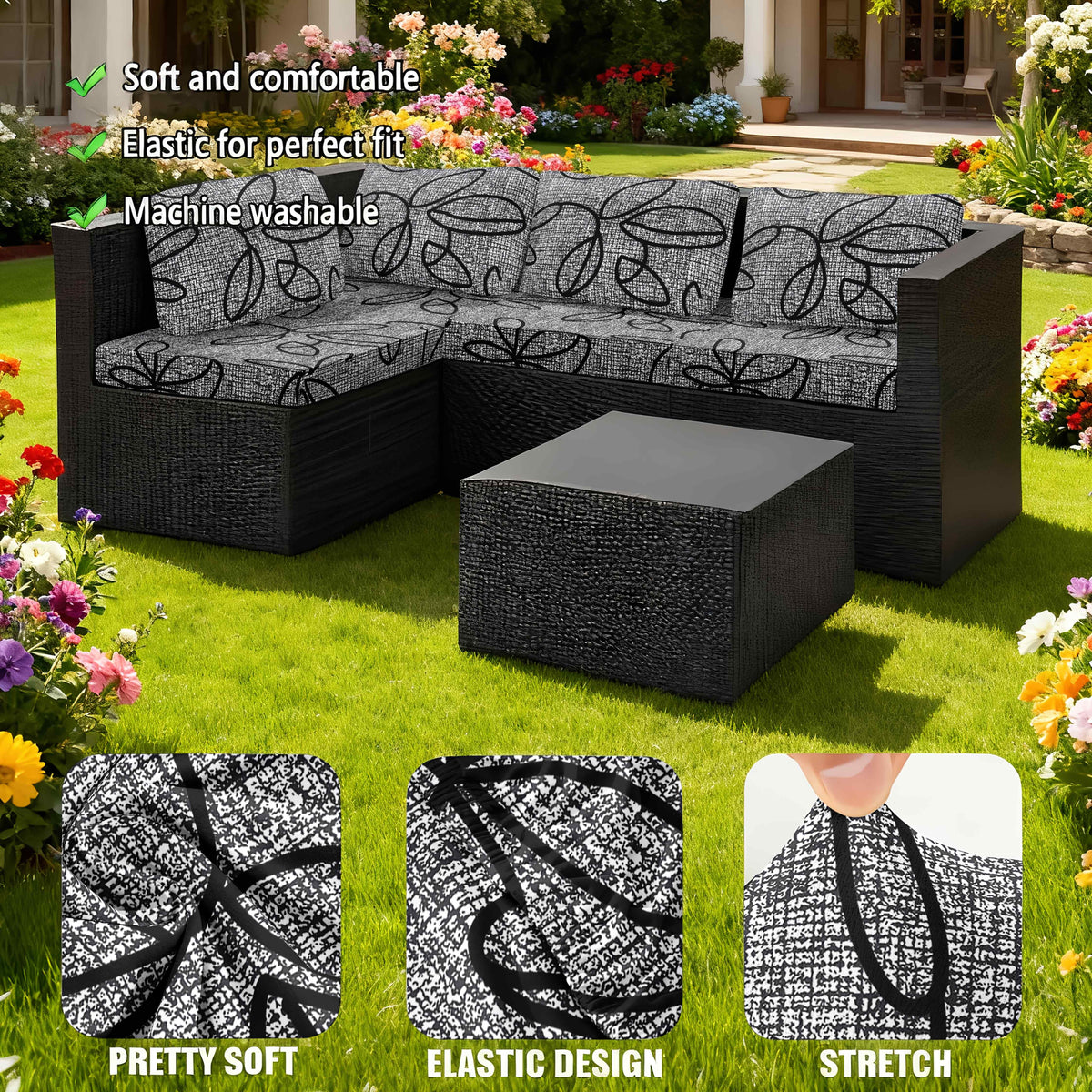 Housse de canapé légère extensible en fibre de lait imprimée à motif fleuri, compatible fauteuil, canapé deux places, canapé trois places