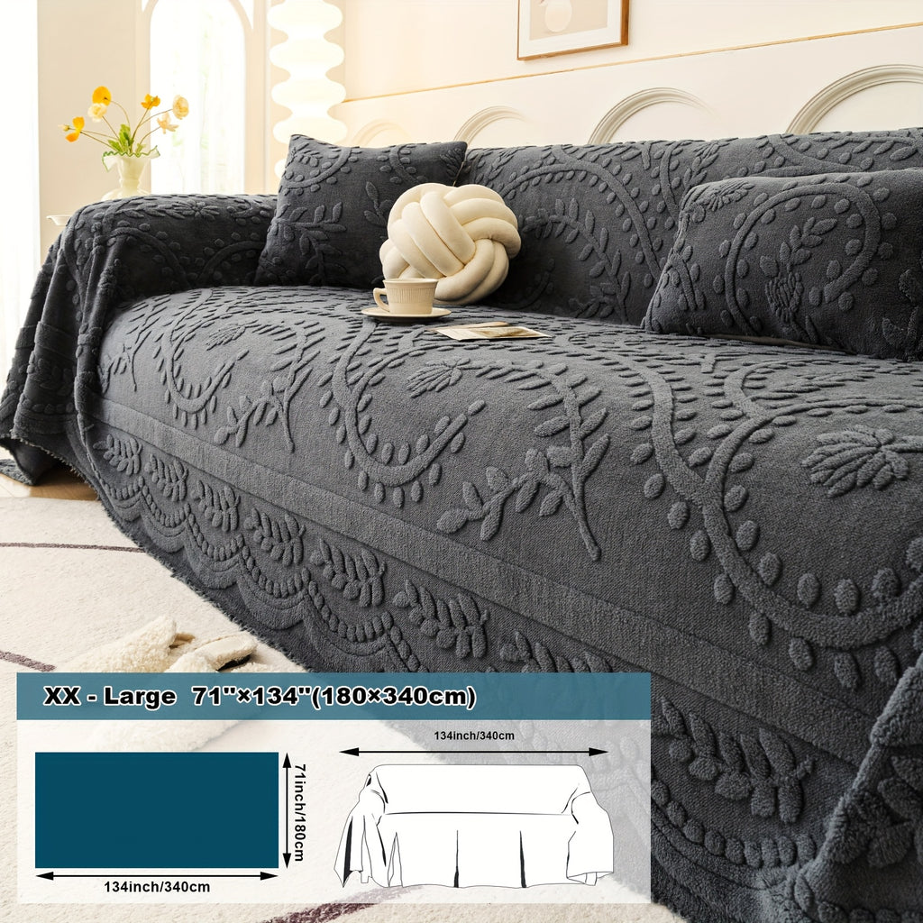 Housse de canapé épaisse en velours jacquard, détail de l'ourlet