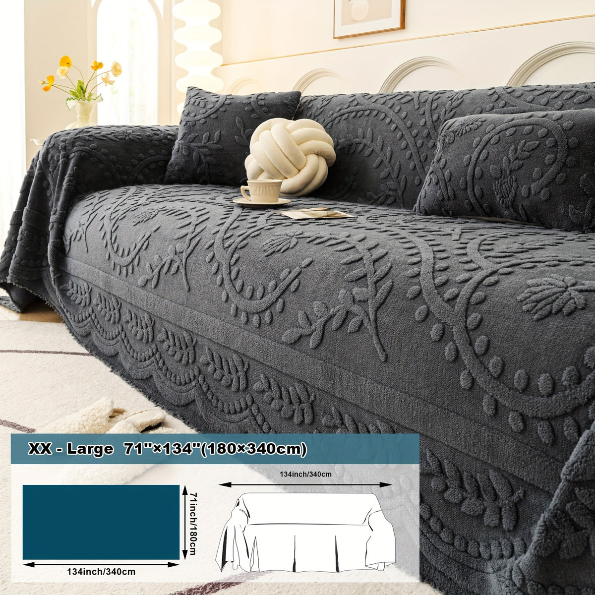 Housse de canapé épaisse en velours jacquard, détail de l'ourlet