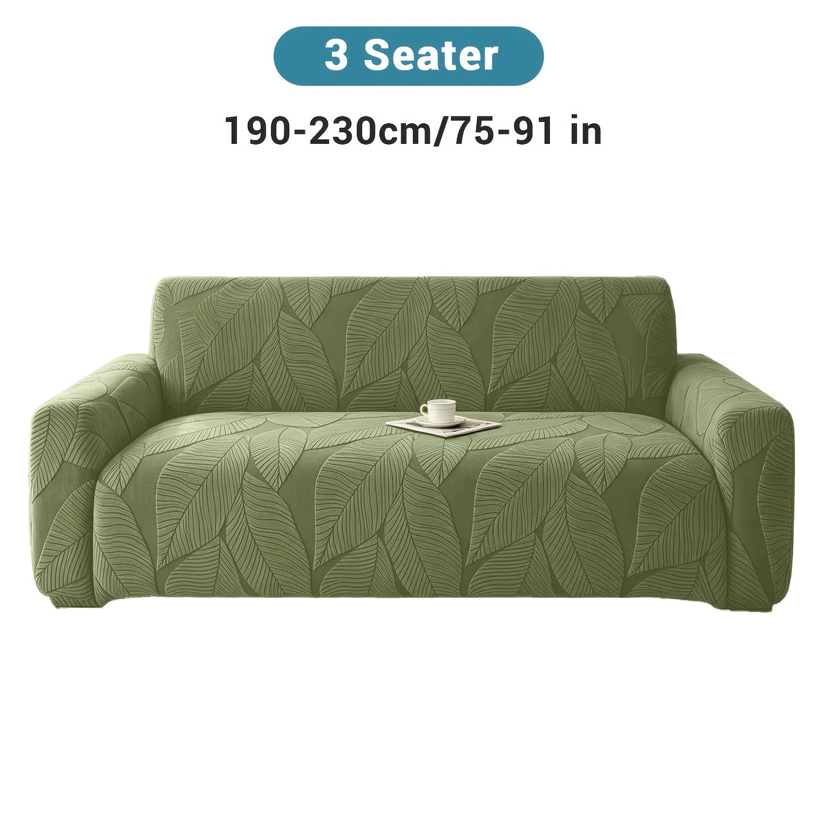 Housse de canapé extensible en polaire jacquard à motif feuillage, détail de l'ourlet