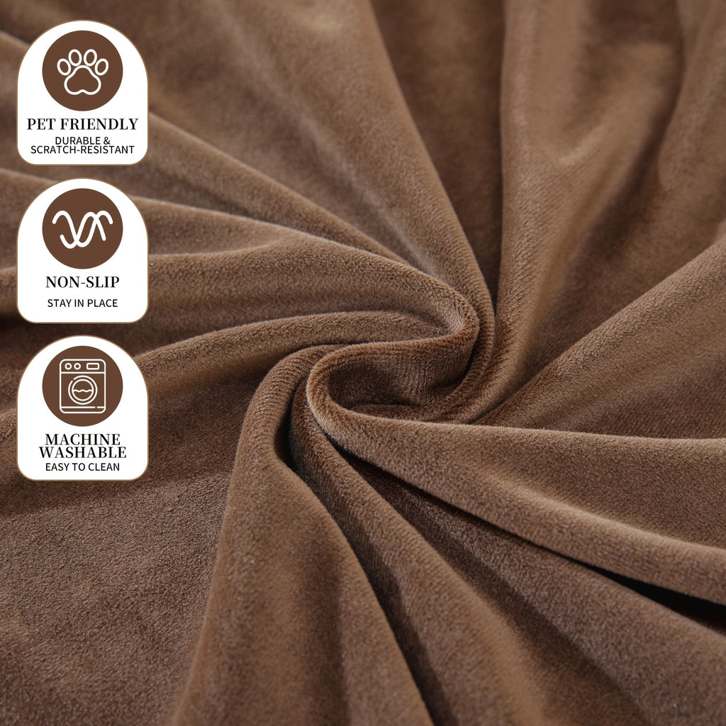 Housse de canapé extensible en velours anti-griffes, vue de dos