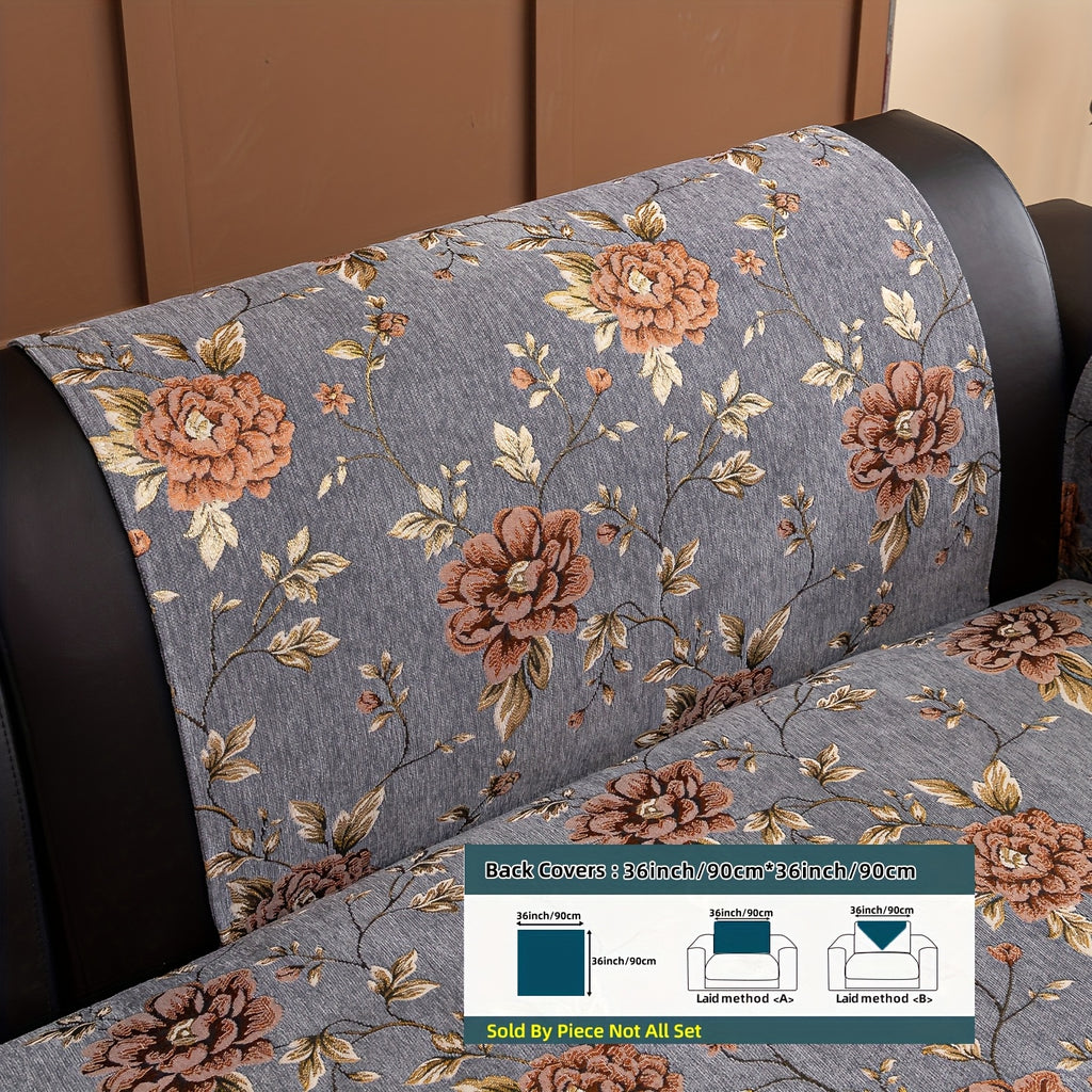 Housse de canapé en chenille jacquard à motif pivoine antidérapante, mise en situation