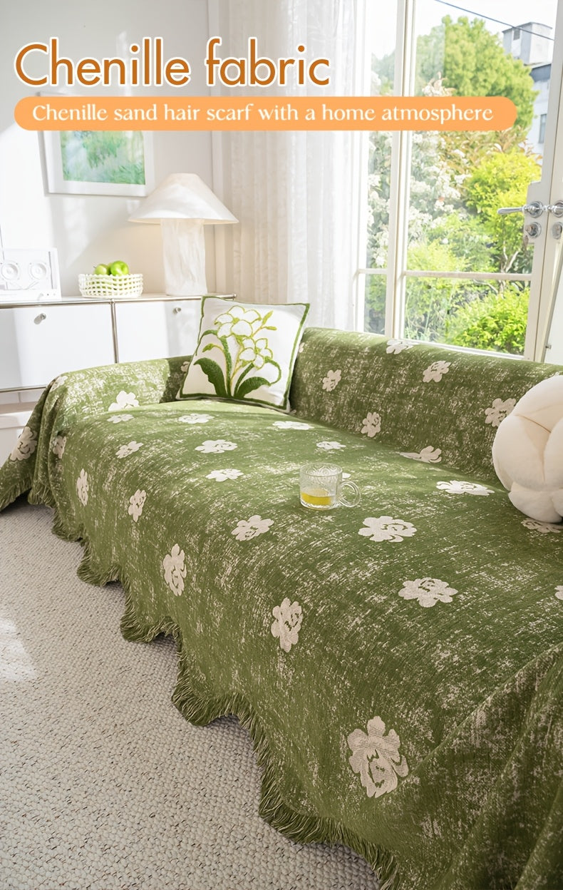 Housse de canapé épaisse en chenille jacquard à volants