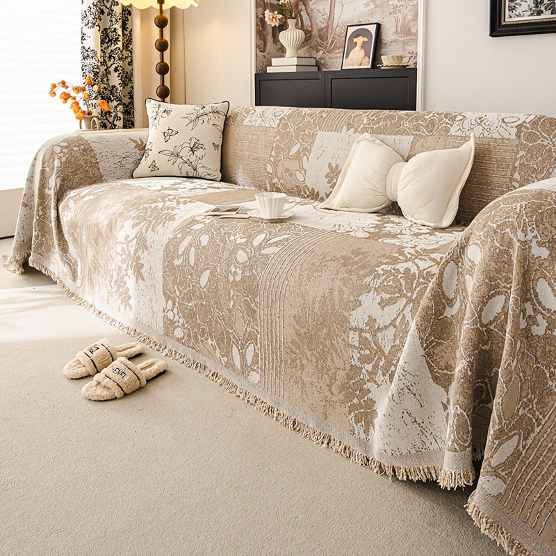 Housse de canapé épaisse en chenille jacquard d'esprit bohème, housse posée