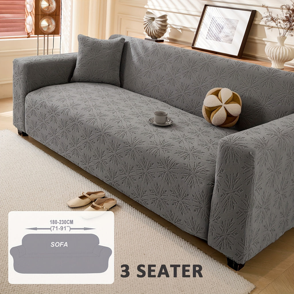 Housse de canapé extensible en polaire jacquard antidérapante d'esprit bohème, détail de l'ourlet