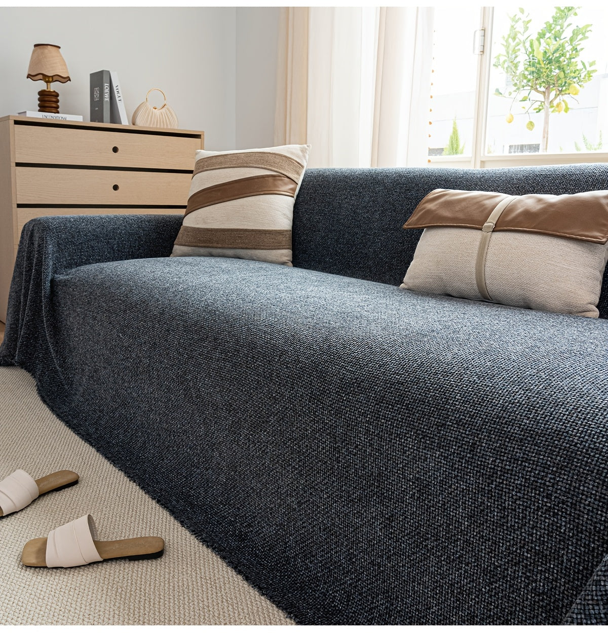 Housse de canapé épaisse en chenille, gros plan sur le tissu