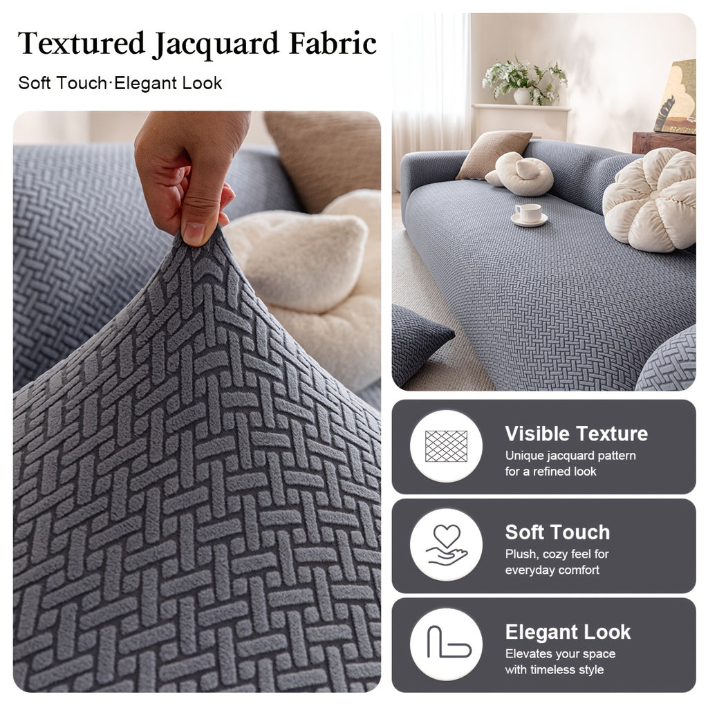 Housse de canapé extensible en polaire jacquard à carreaux, vue d'ensemble