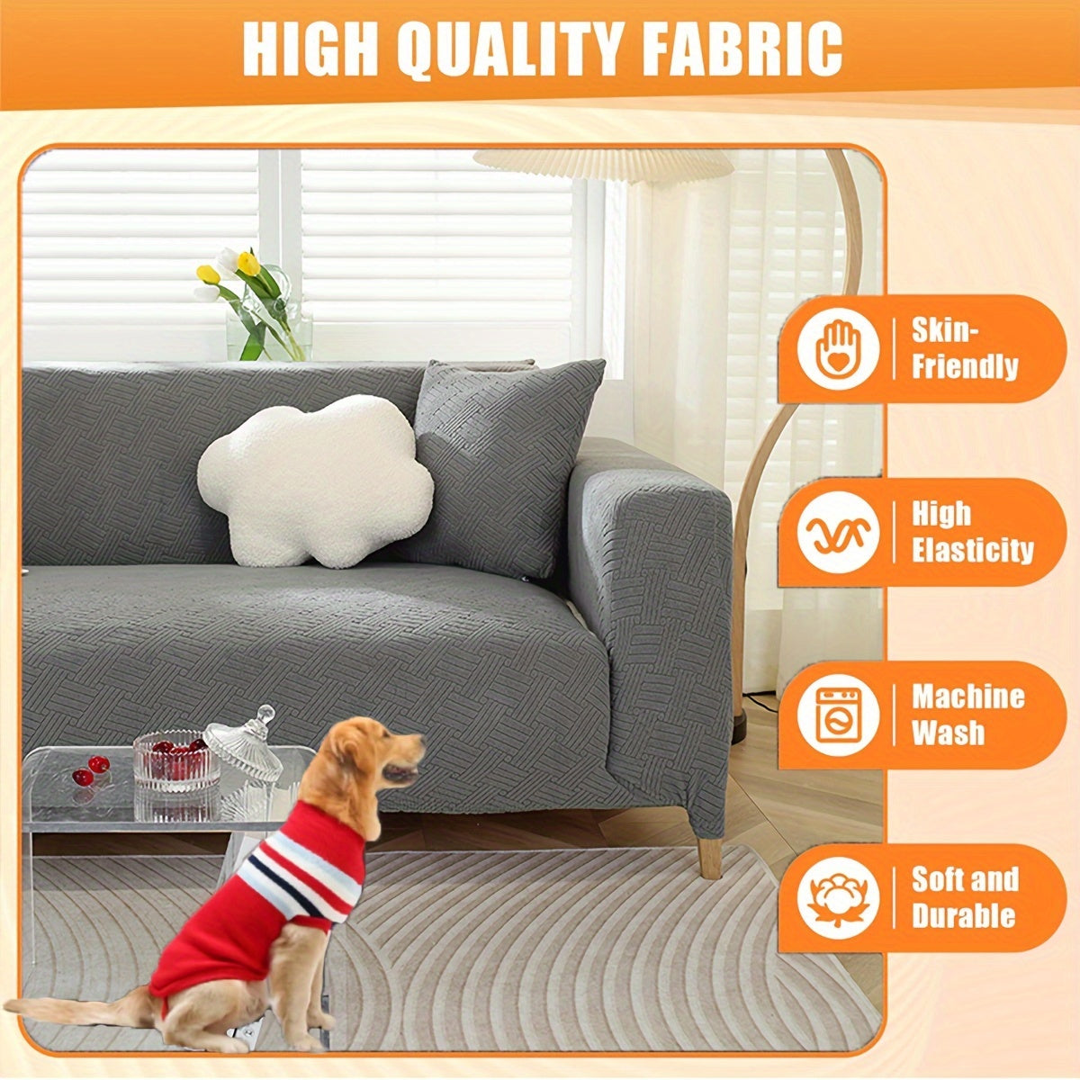 Housse de canapé épaisse extensible en polaire jacquard antidérapante, visuel produit