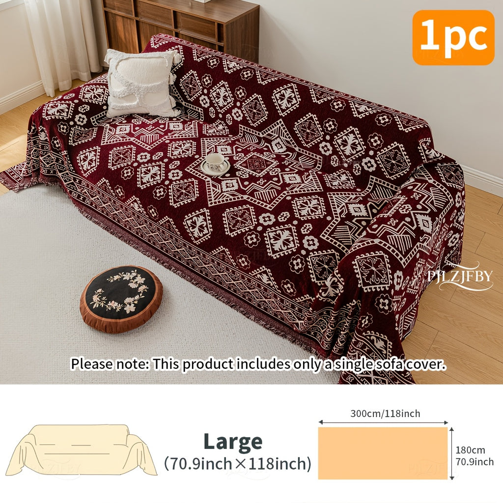 Housse de canapé en chenille en fils teints à motif bohème, tissu de 500 g/m²