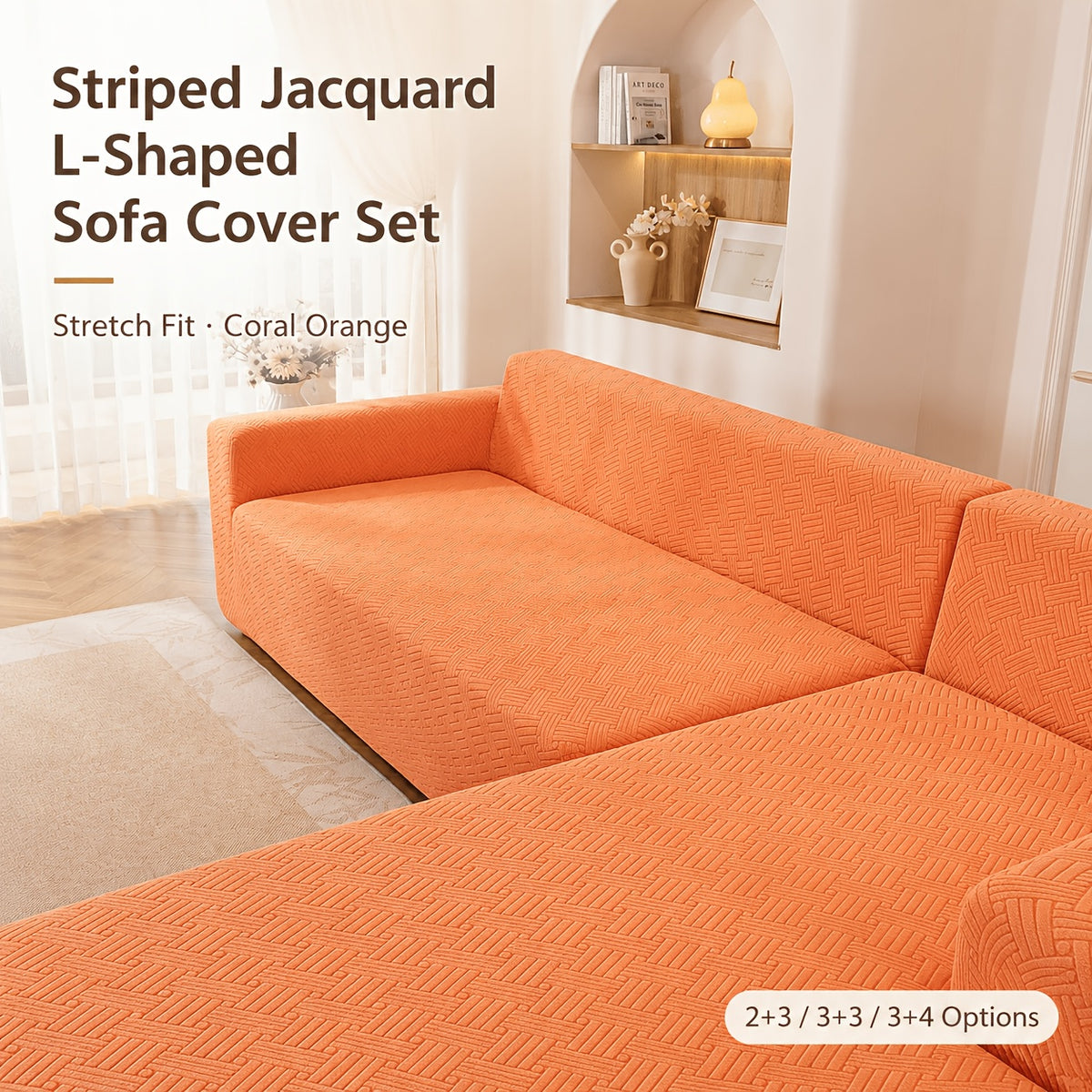Housse de canapé épaisse extensible en polaire jacquard à rayures — détail de la matière : polaire Image
