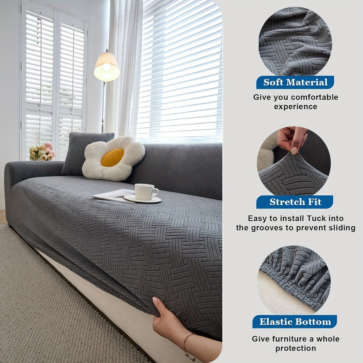 Housse de canapé extensible en polaire jacquard, visuel produit