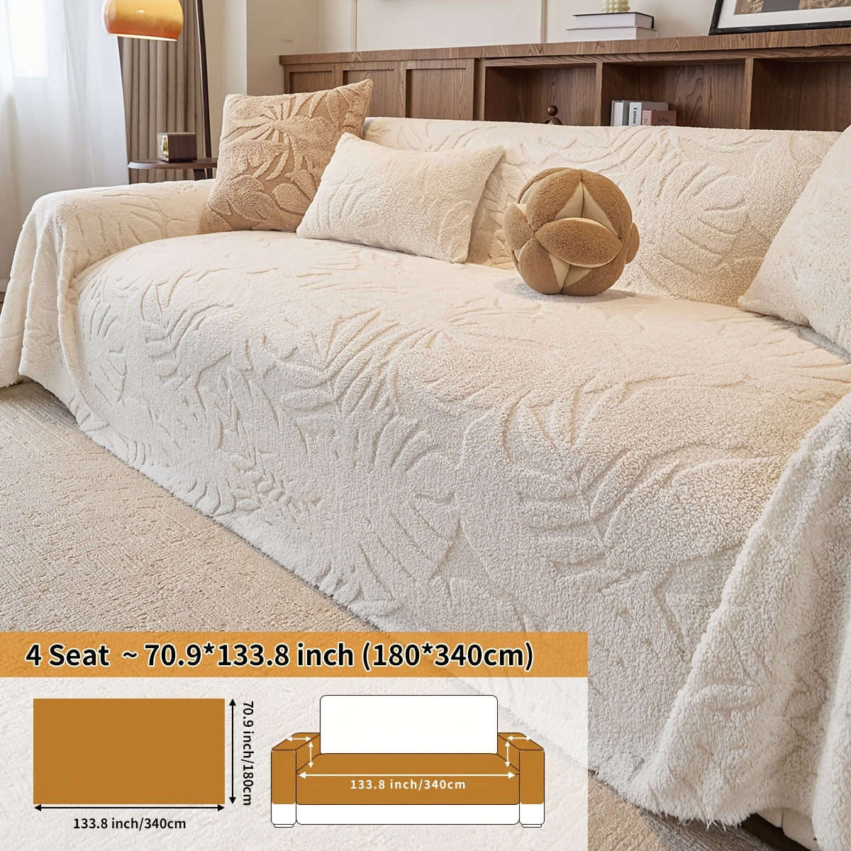 Housse de coussin épaisse en chenille matelassée antidérapante à housses, tissu de 500 g/m²
