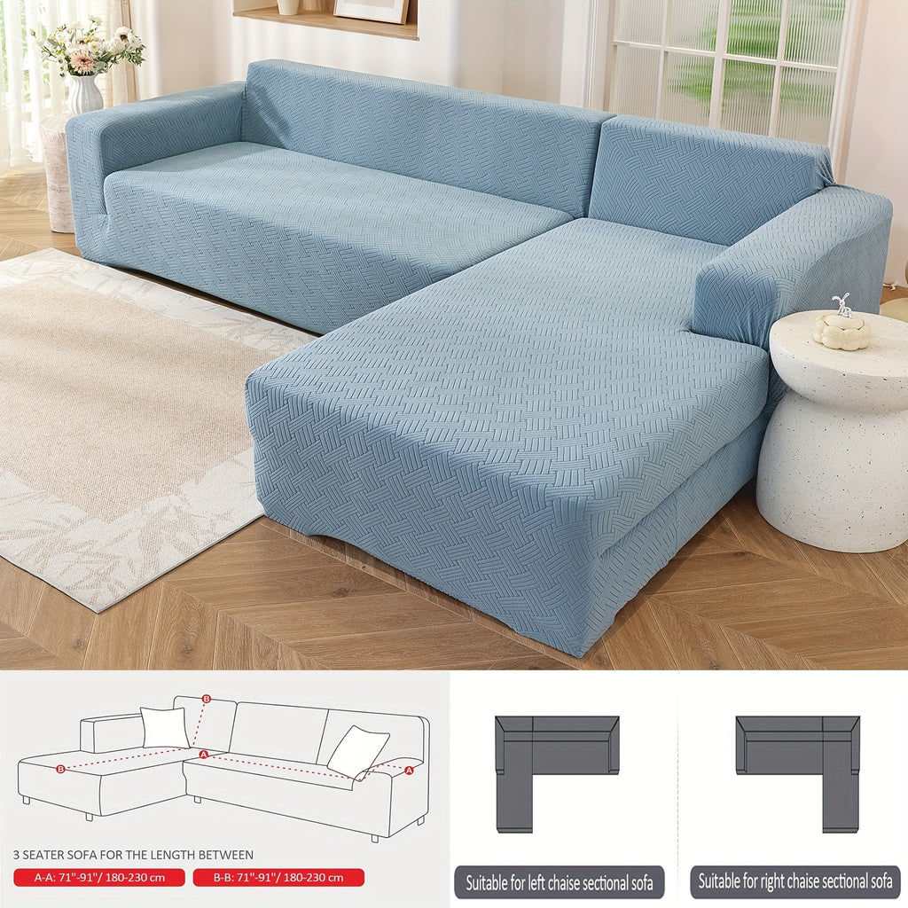 Housse de canapé extensible en polaire jacquard pour canapé d'angle, détail de la finition